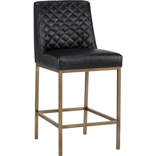 Leighland Counter Stool in Black Leatherette & Brass